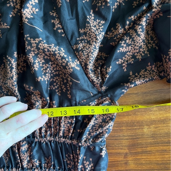 Rebecca Taylor Arden Fern Silk MIDI Dress Black/Copper Colored floral print L - Picture 13 of 16